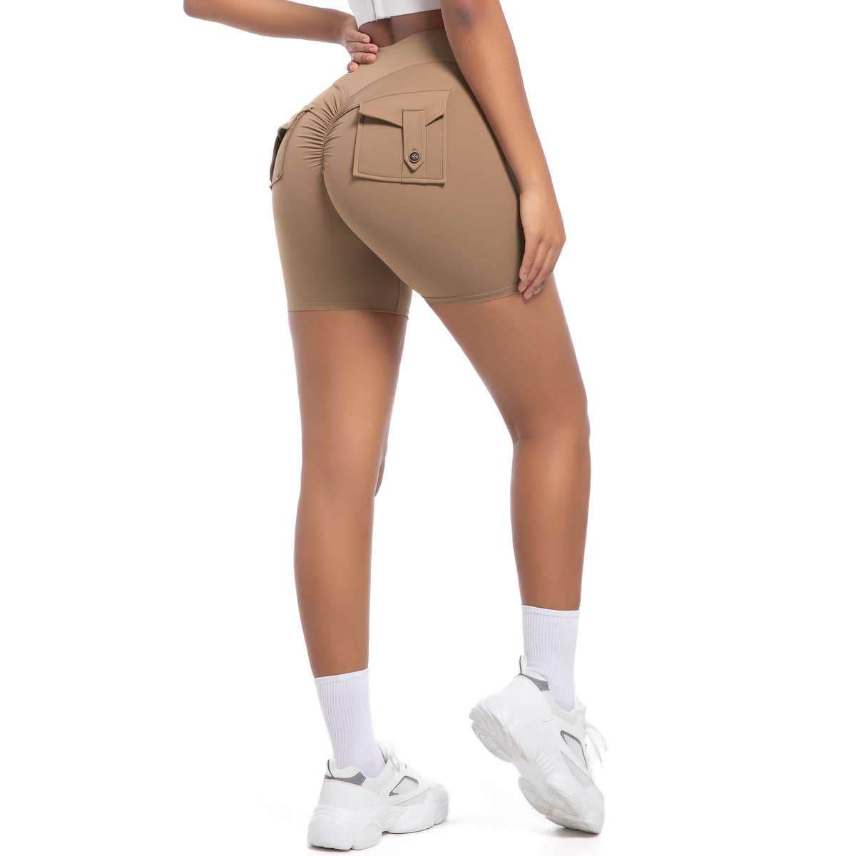 ランニングウェア ポケット付きフィットネスショートパンツ