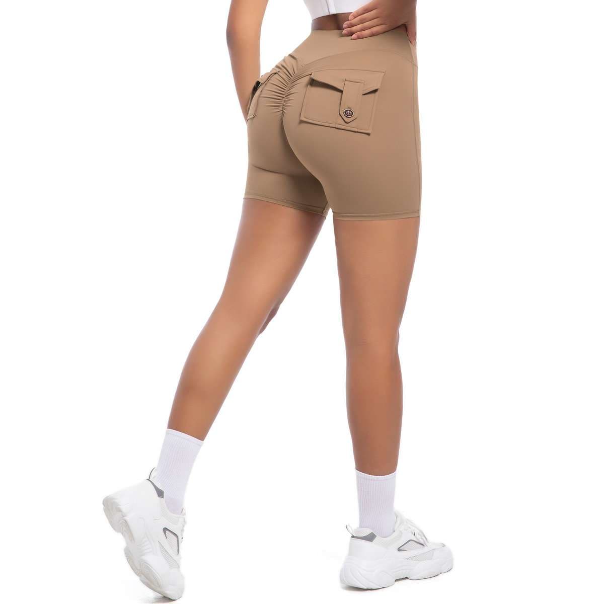 ランニングウェア ポケット付きフィットネスショートパンツ